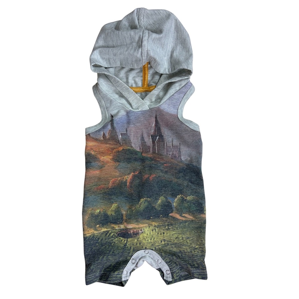 Harry Potter Hogwarts Castle Graphic Sleeveless Hooded Romper NB Newborn